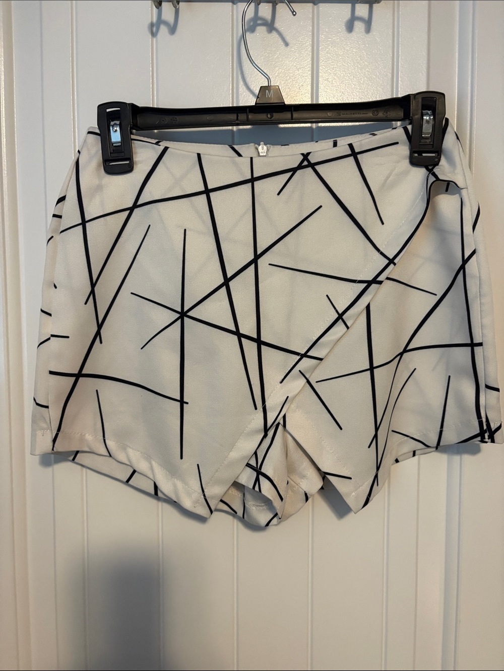 High-Waist White Geometric Wrap Shorts
